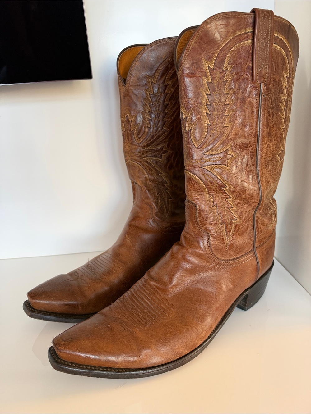 Lucchese Brown Leather Western Cowboy Boots